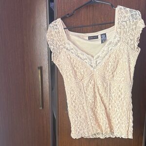New York & Company Lace Blouse in Cream